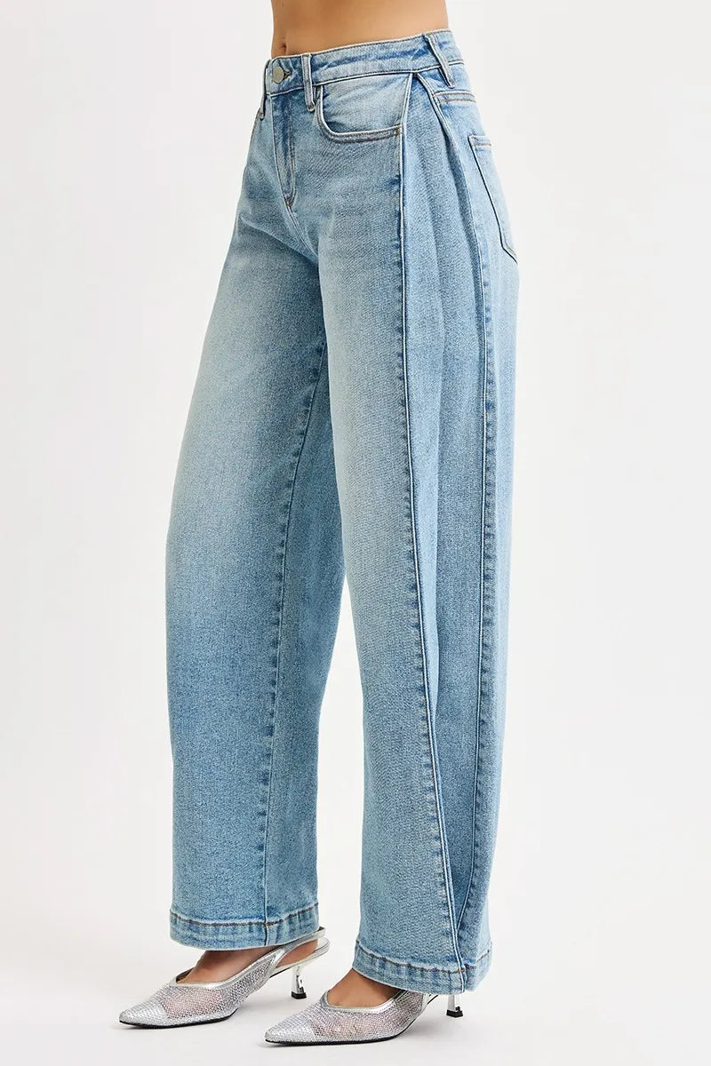 RISEN blue denim jeans detail of waist and pockets