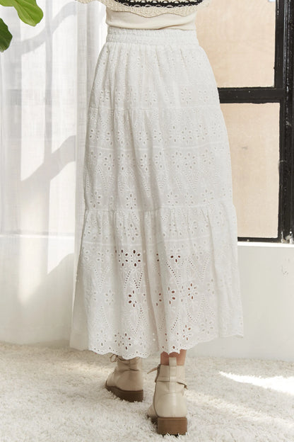 ADORA Elastic Waistband Tiered Midi Skirt - Fashorio