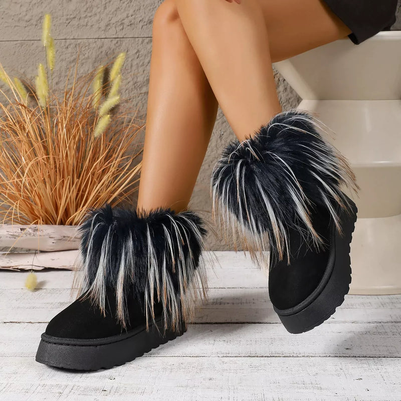 fuzzy trim platform ankle boots front view