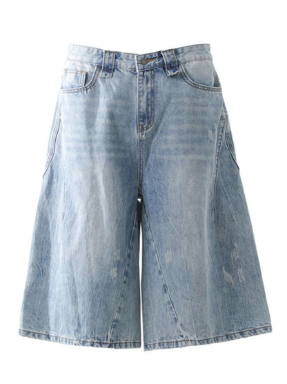 Men's Wide Leg Wash Denim Shorts Medium - Fashorio