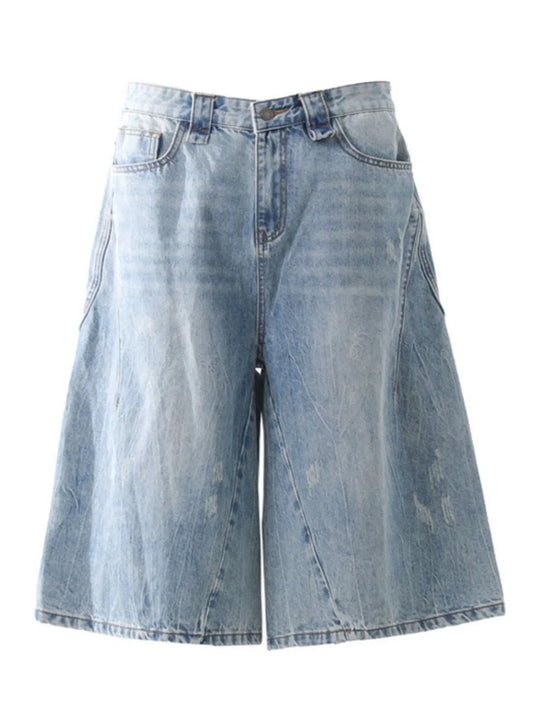 Men's Wide Leg Wash Denim Shorts Medium - Fashorio