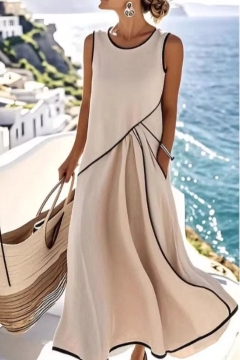 Sleeveless Contrast Trim Maxi Dress front view
