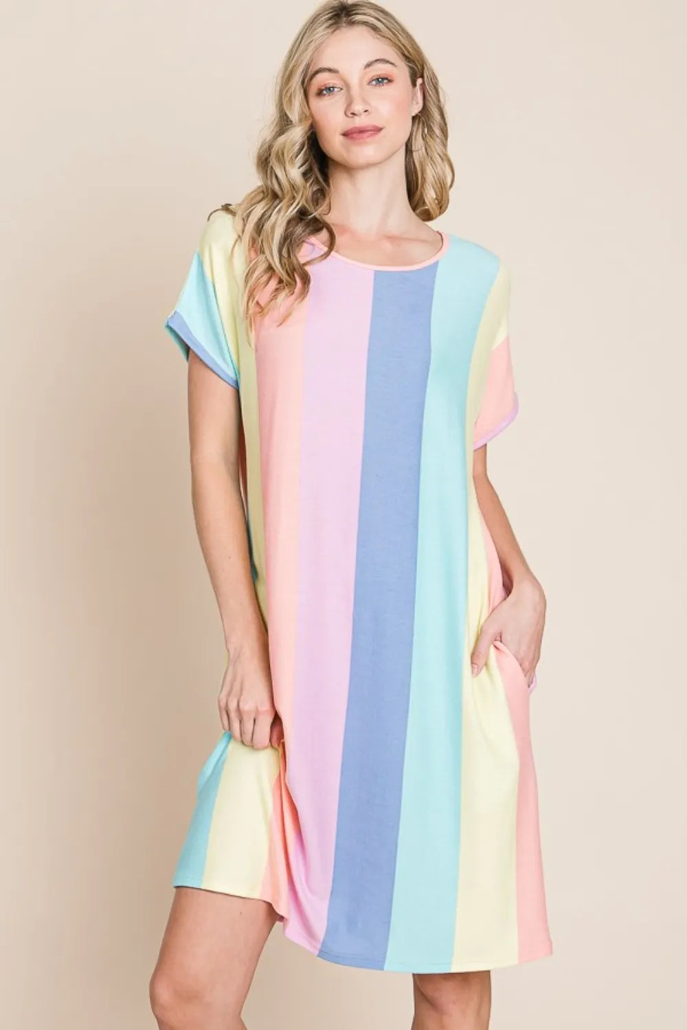 Striped Short Sleeve Dress with Pockets side view