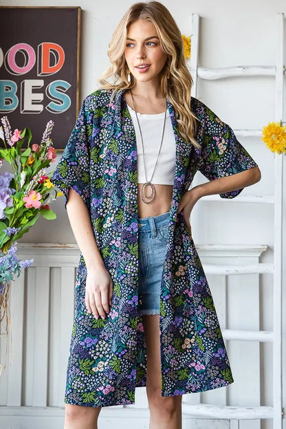 Heimish Full Size Half Sleeve Floral Open Cardigan Plus Size - Fashorio
