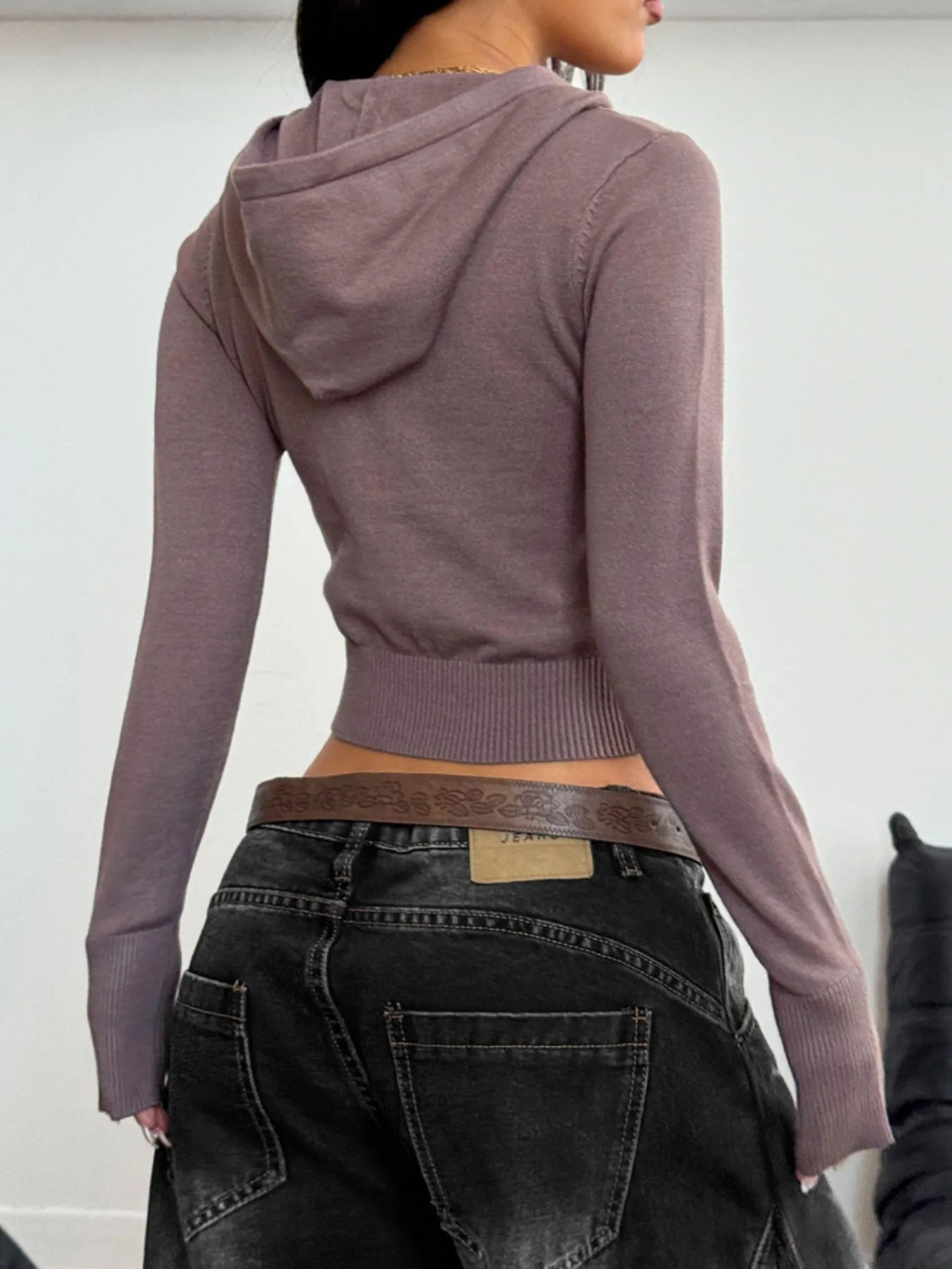 Drawstring Zip-Up Hooded Cardigan - Fashorio