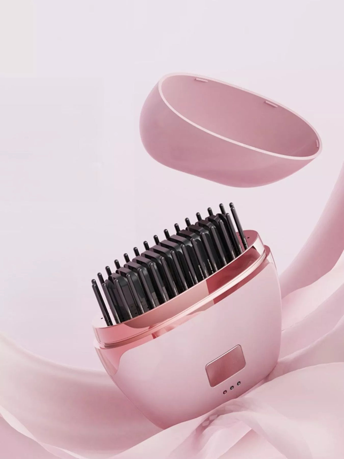 Straightening comb heated teeth close up