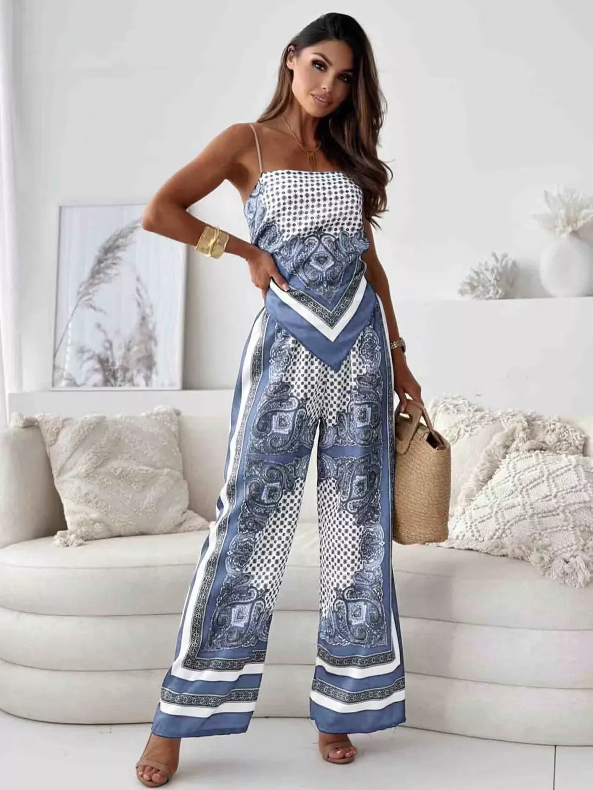 Printed coordinated cami set full look