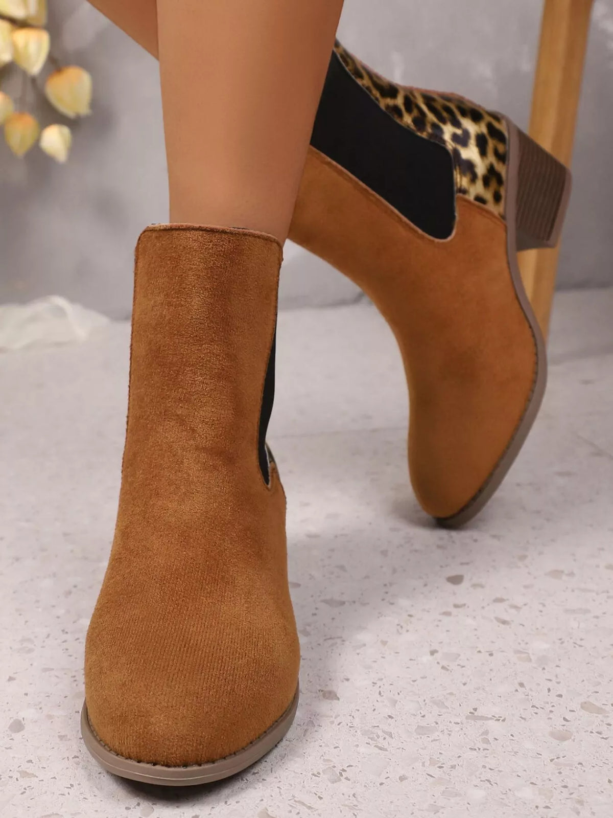 Leopard print chelsea ankle boots front view