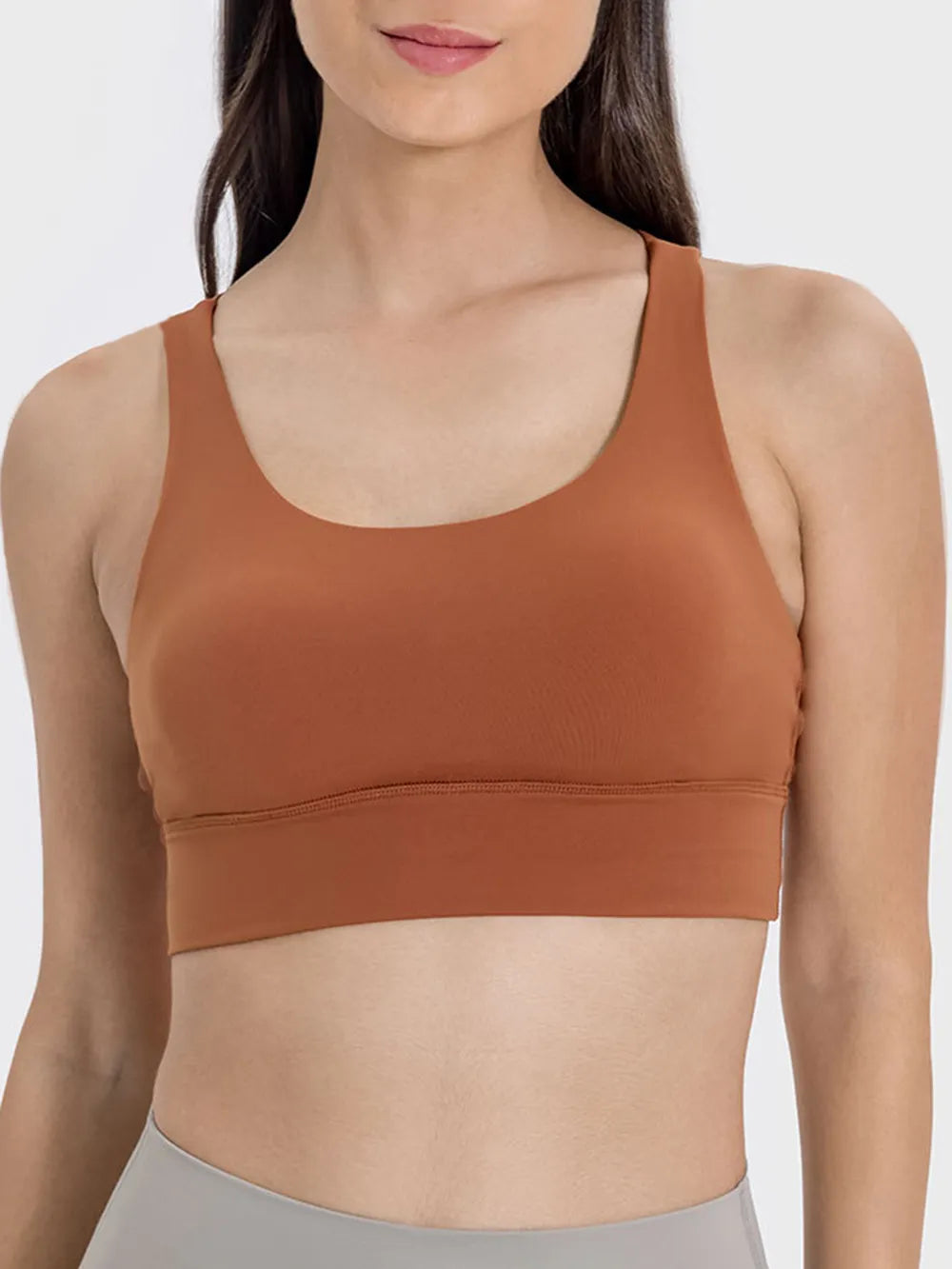 Crisscross scoop neck active tank front view