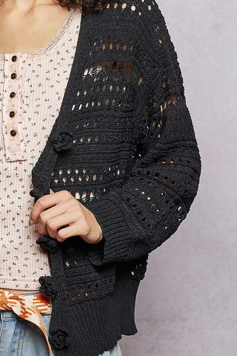 Open Knit Floral Button Cardigan, view 6