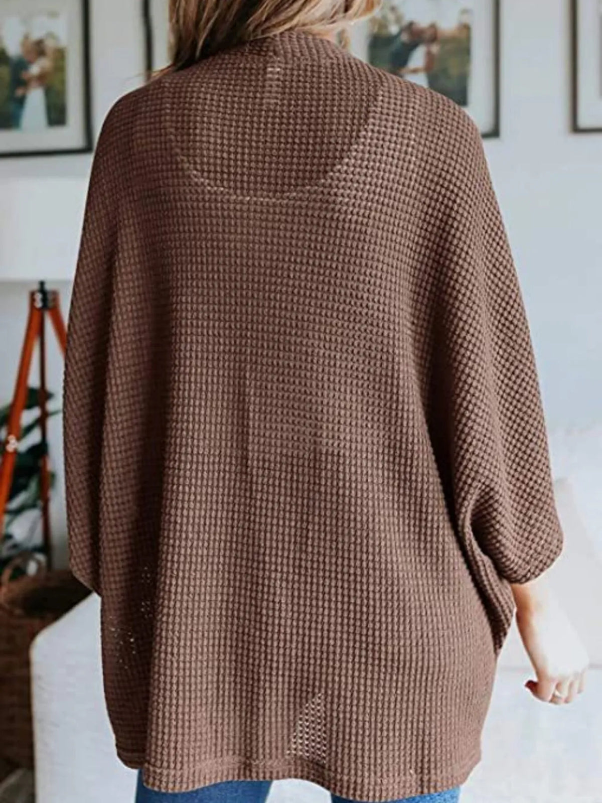 waffle knit open front plus size cardigan back view