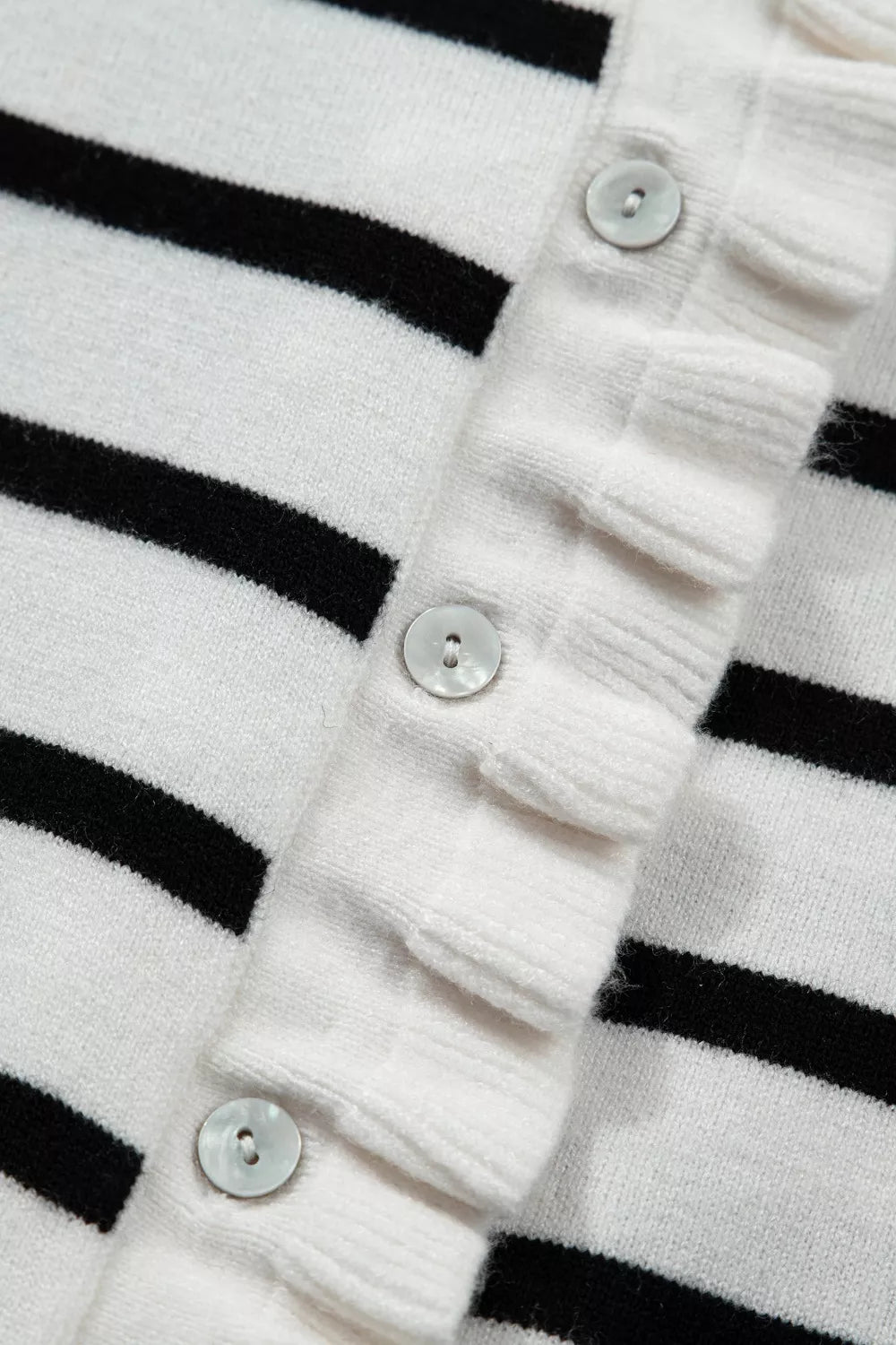 Striped ruffle trim cardigan full outfit