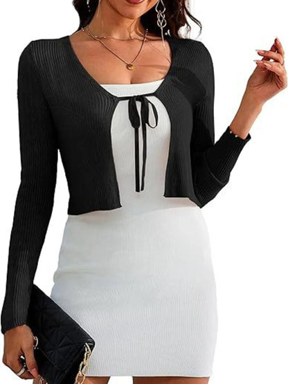 Tie-Front Long Sleeve Cardigan - Fashorio