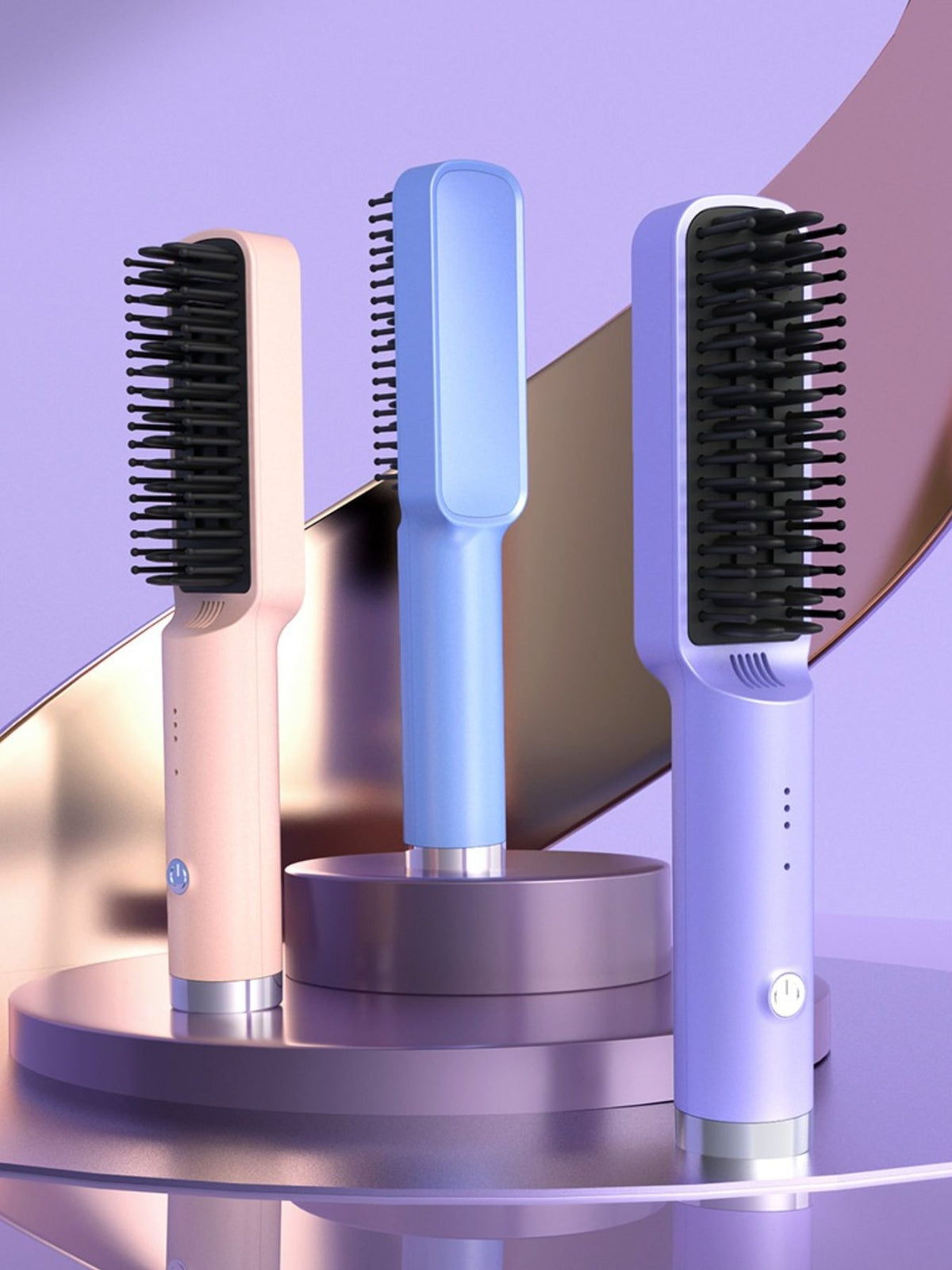 Straightening comb in use on hair