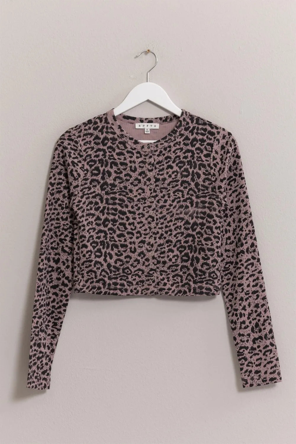 HYFVE Animal Print Snap Down Crop Cardigan Dusty Lavender - Fashorio