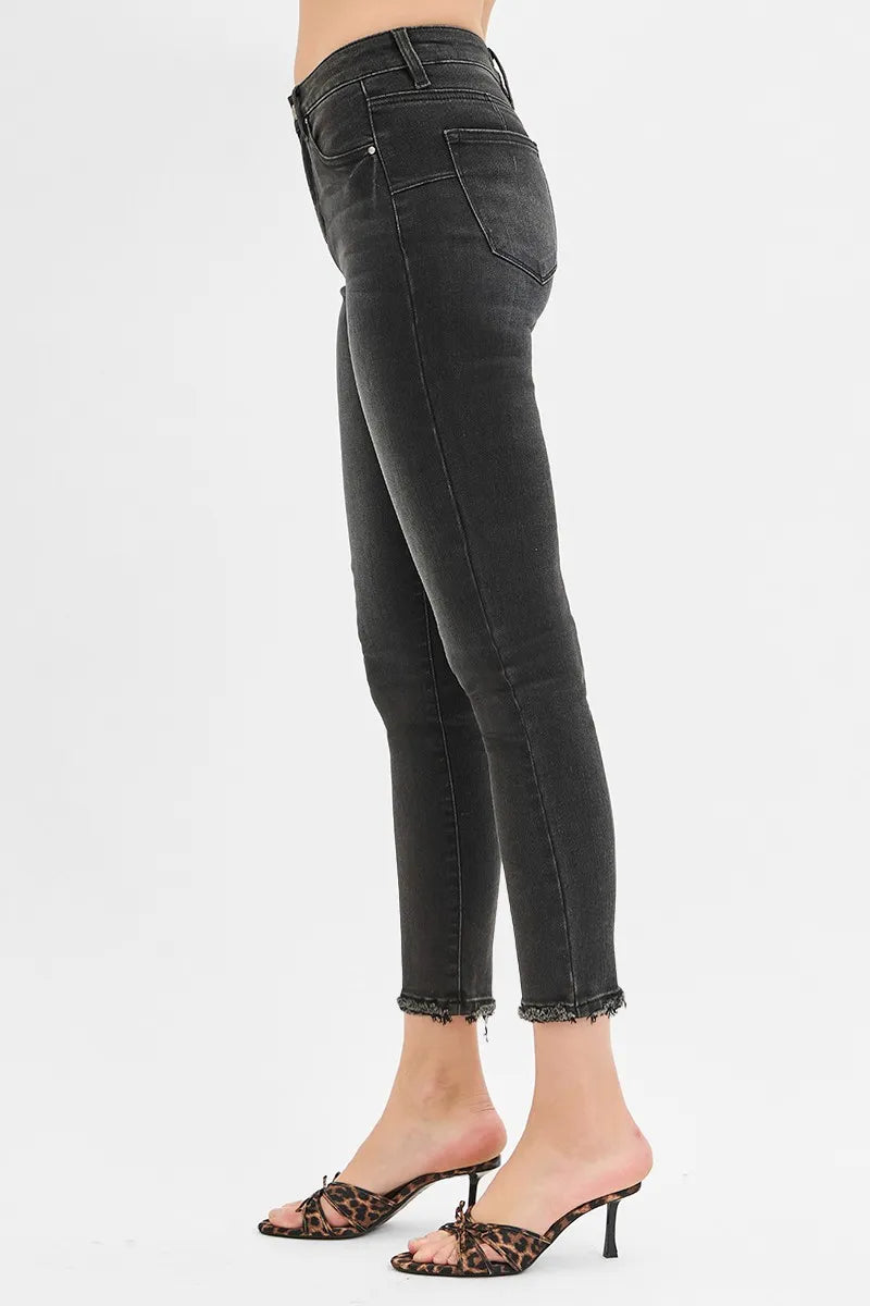 RISEN Full Size Tummy Control Mid Rise Crop Skinny Jeans Plus Size - Fashorio