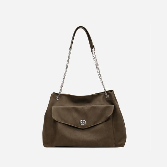 PU Leather Shoulder Bag Olive Brown One Size - Fashorio