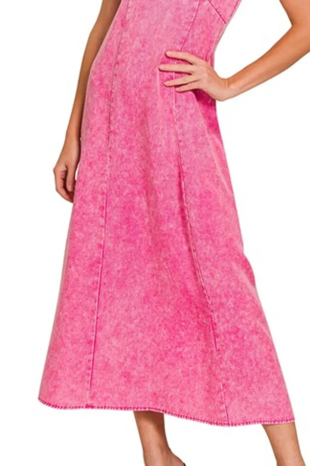 Mineral Wash Tencel Maxi Dress in Hot Pink side view