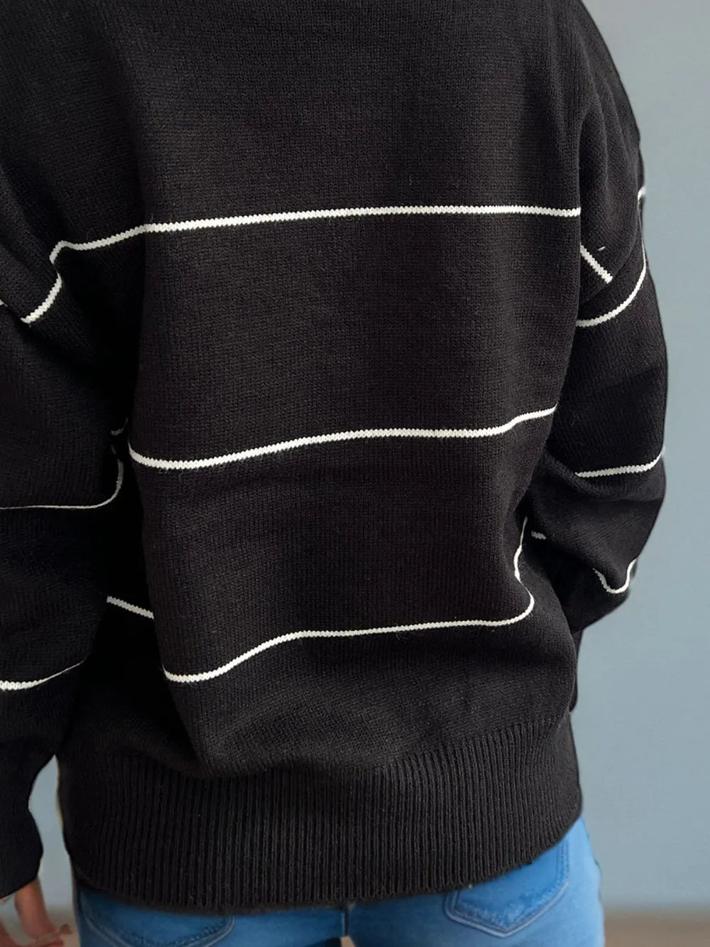 Striped Button Down V-Neck Long Sleeve Cardigan - Fashorio