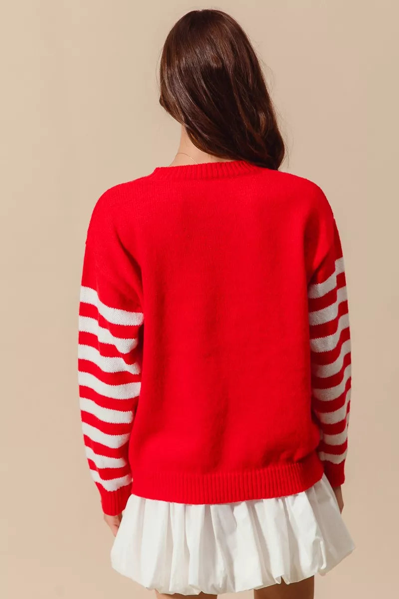 Snowflake Crochet Christmas Sweater in Red and Ivory view 10