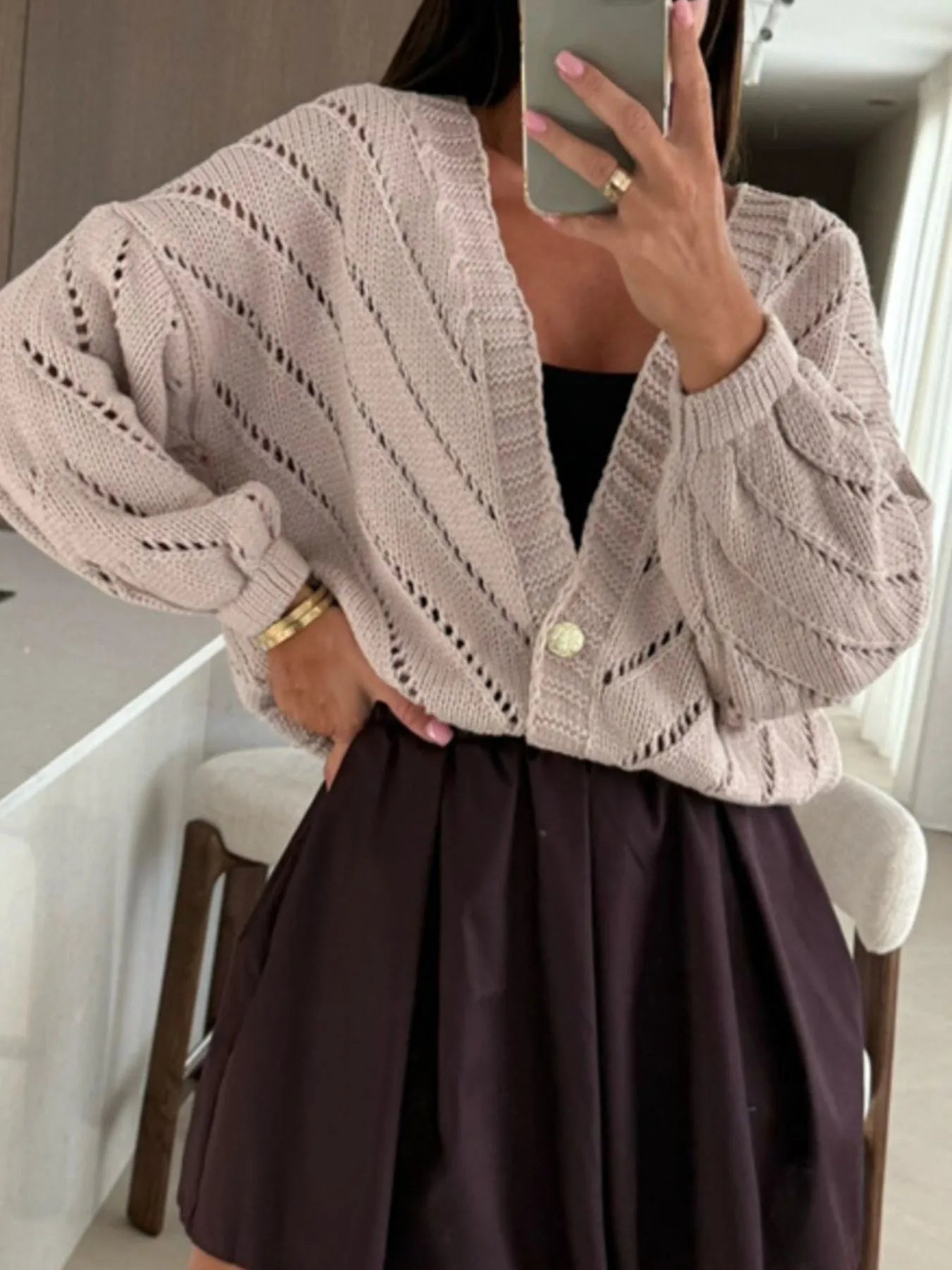 Openwork Long Sleeve Cardigan - Fashorio