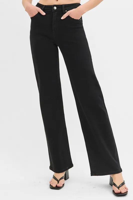 RISEN high rise black jeans waist detail