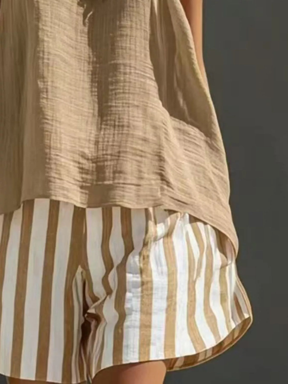 Tank and striped shorts styled casual look