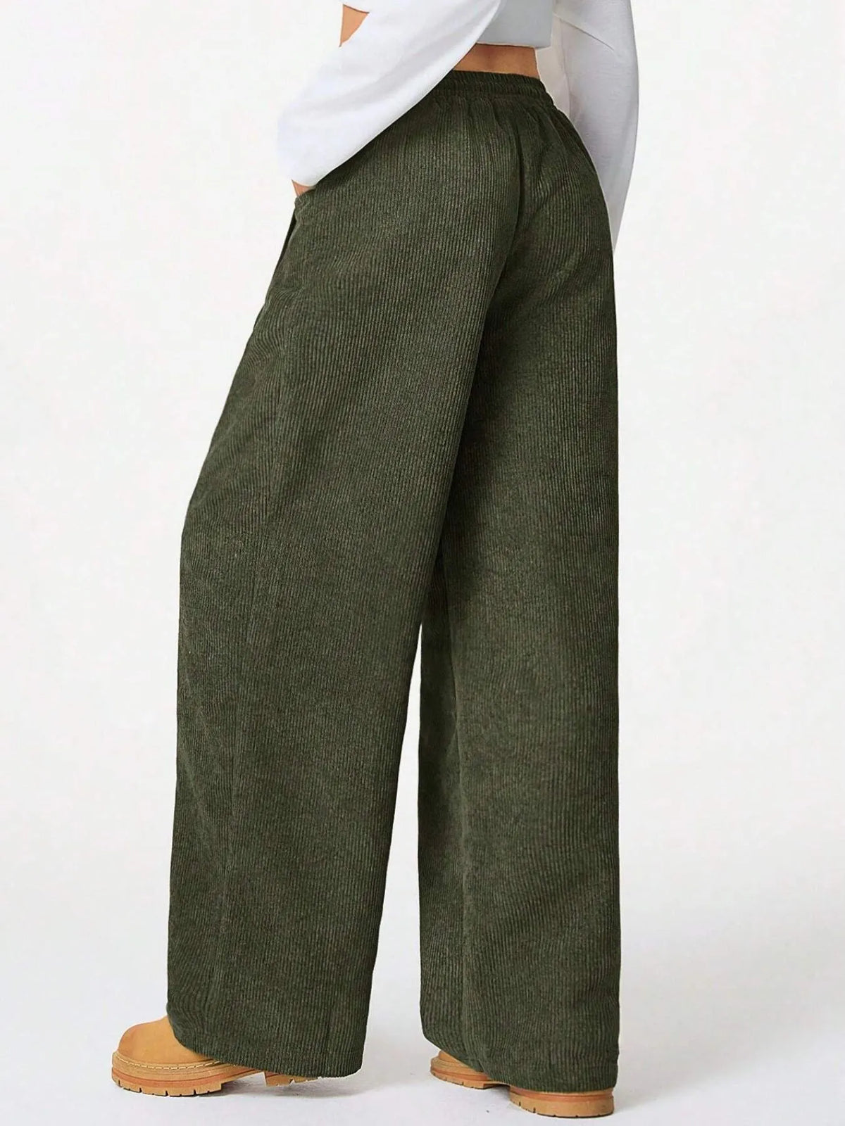 Drawstring wide leg pants pocket detail