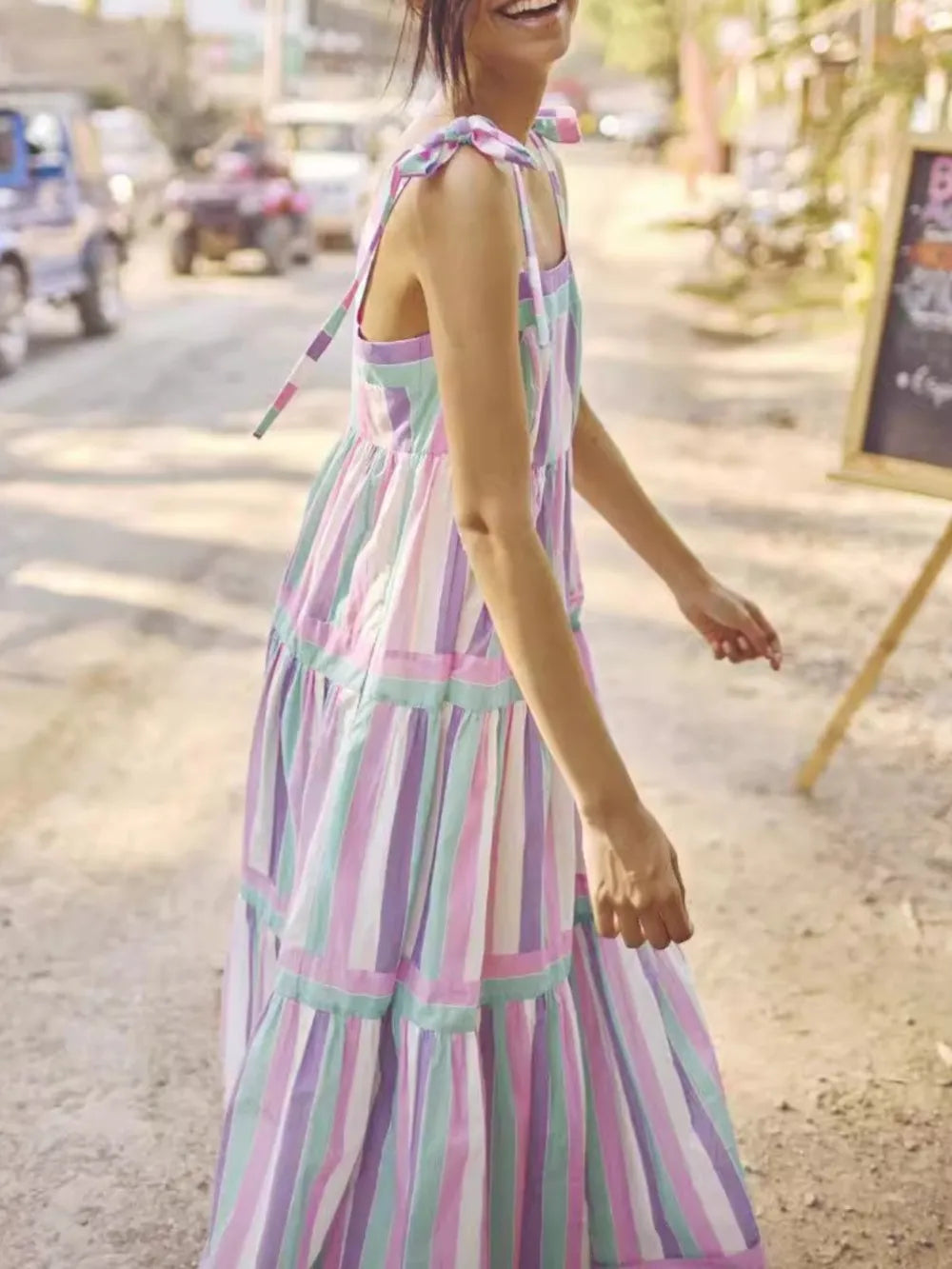 Tied Contrast Wide Strap Cami Dress back view