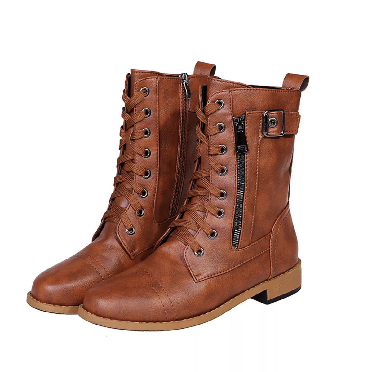 Lace Up Ankle Boots with Zipper Detail lifestyle view