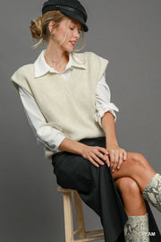 Umgee Oversized V Neck Vest Cream - Fashorio