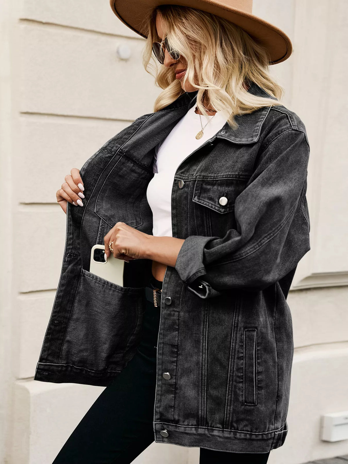 Button Up Denim Jacket in Dusty Pink view 7