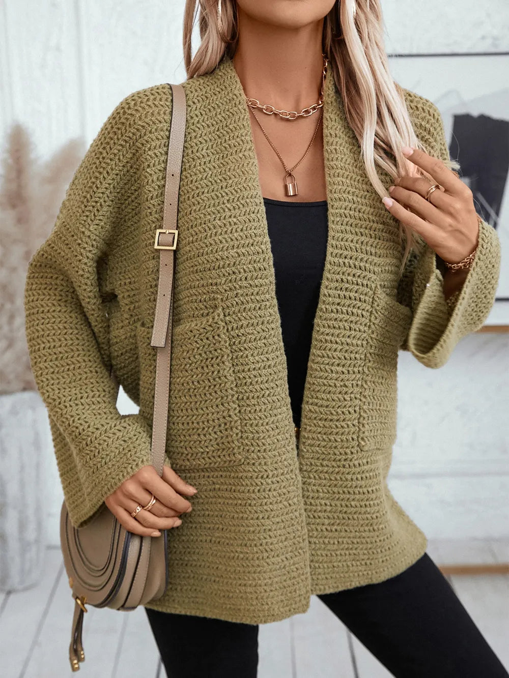 Open Front Long Sleeve Cardigan - Fashorio