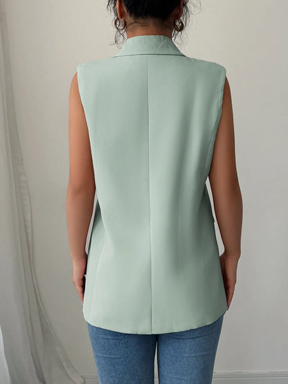 One Button V-Neck Blazer Vest Coat - Fashorio