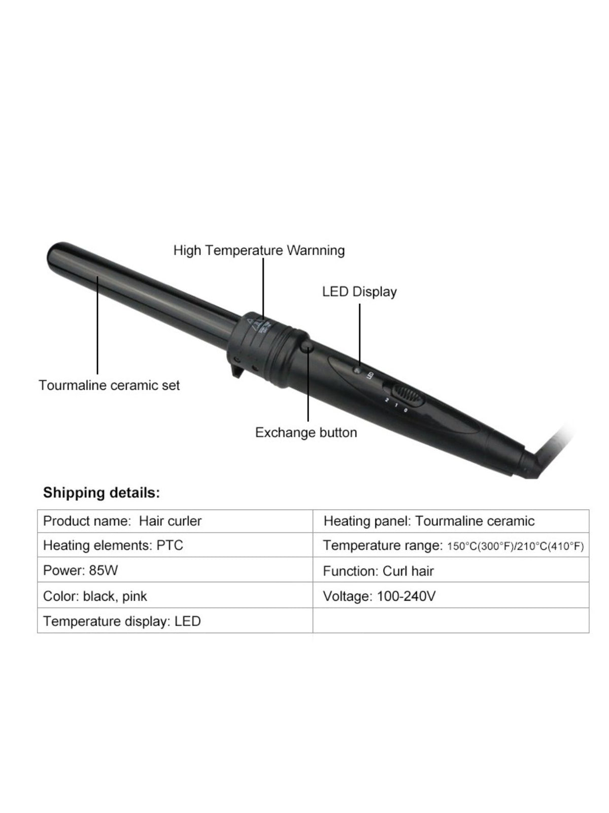 Curling iron control panel detail