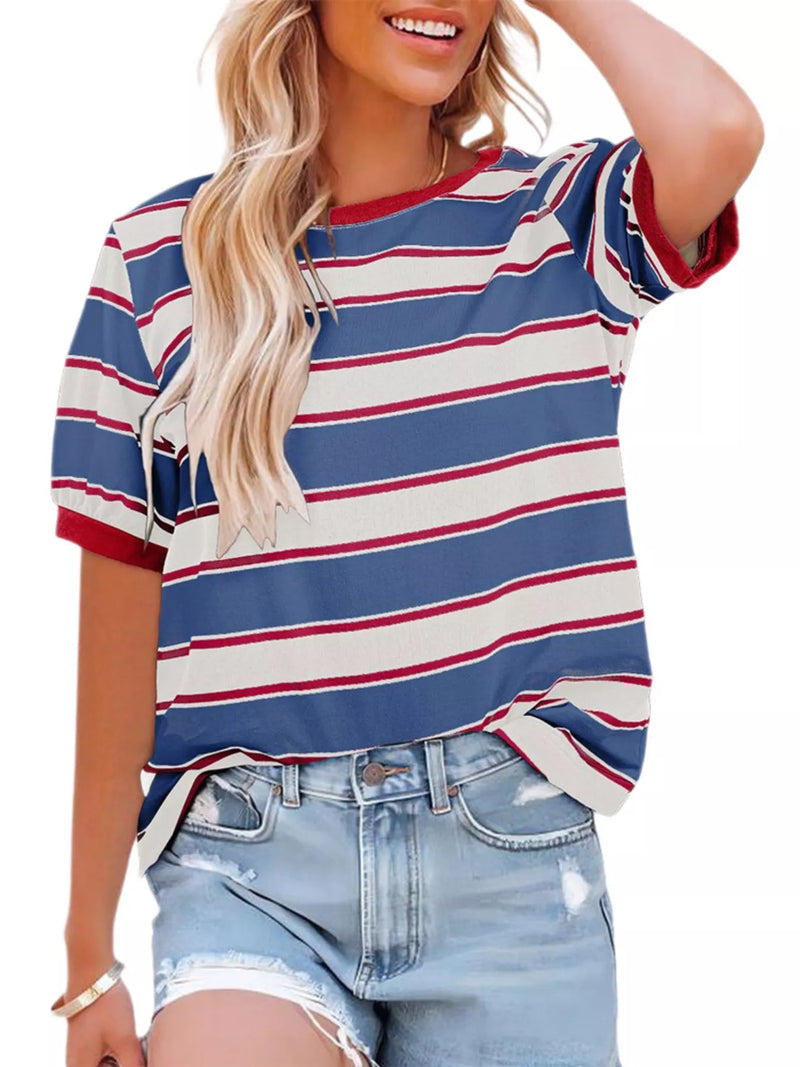 Striped crew neck tee front view