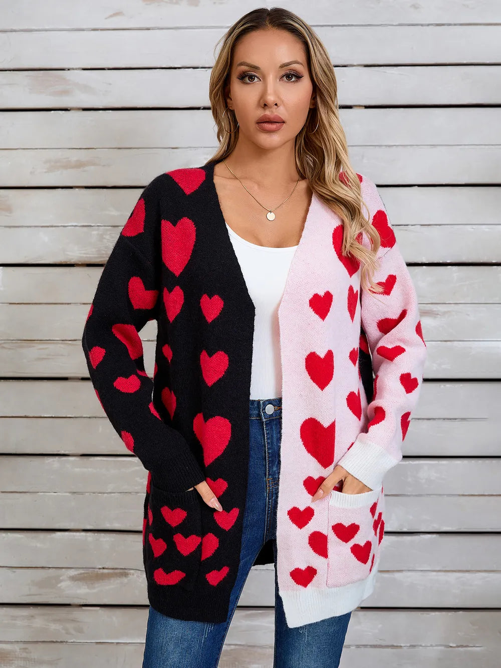 Angel Wings Heart Open Front Long Sleeve Cardigan - Fashorio