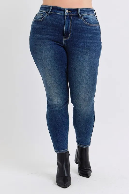 Judy Blue Full Size Run Mid-Rise Waist Skinny Jeans with Thermal Lining - Fashorio