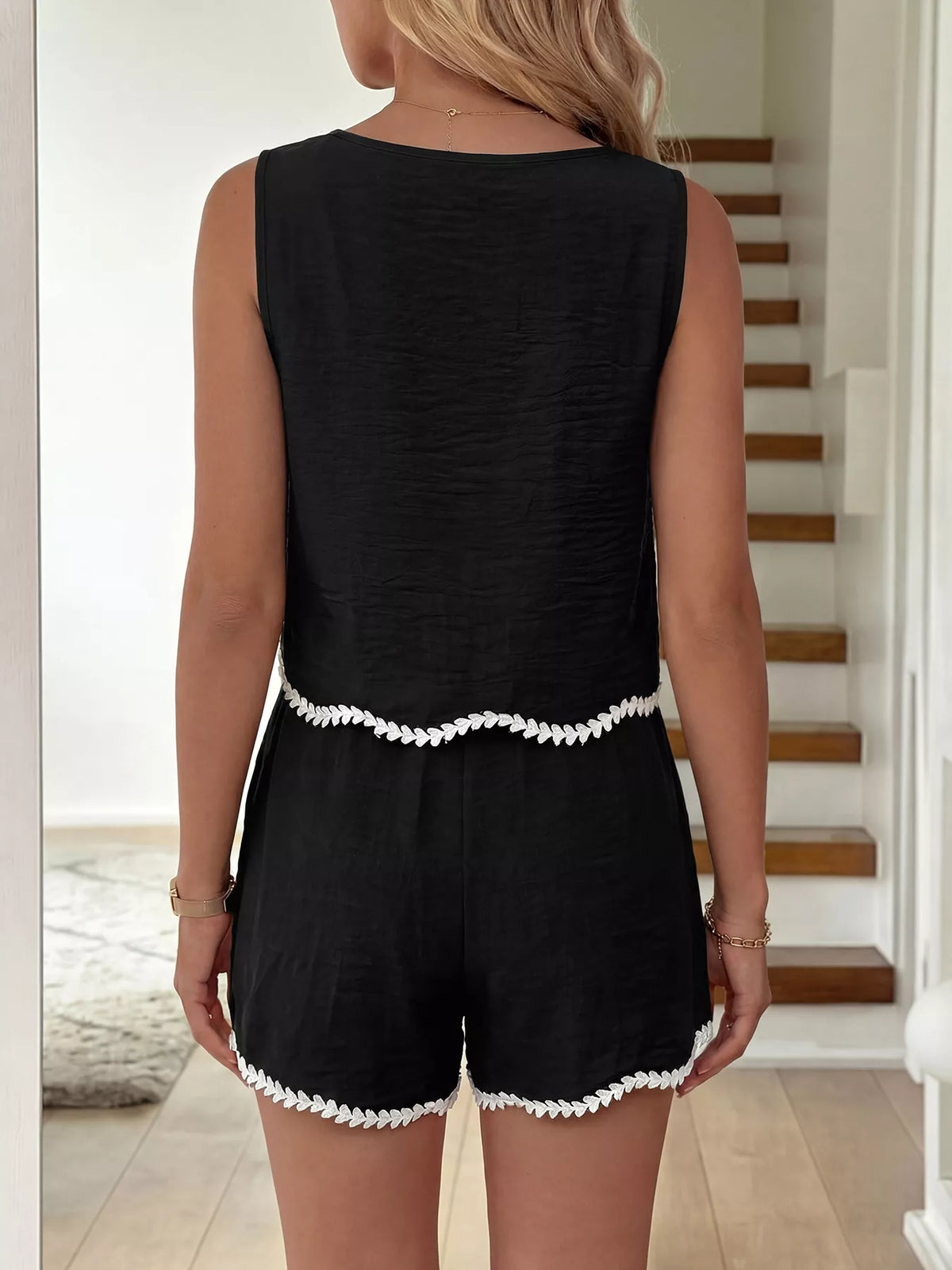 Black tank and shorts set styled full look