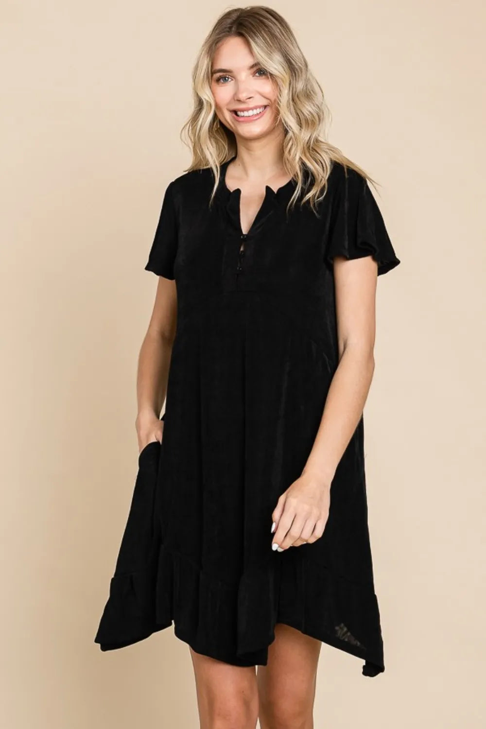 Ruffled Asymmetric Hem Dress in Black