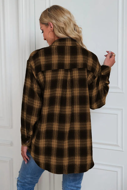 Plaid Button Up Dropped Shoulder Outerwear - Fashorio