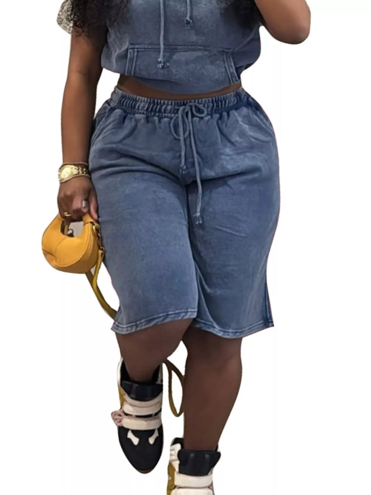 Hooded crop top and shorts coordinated set