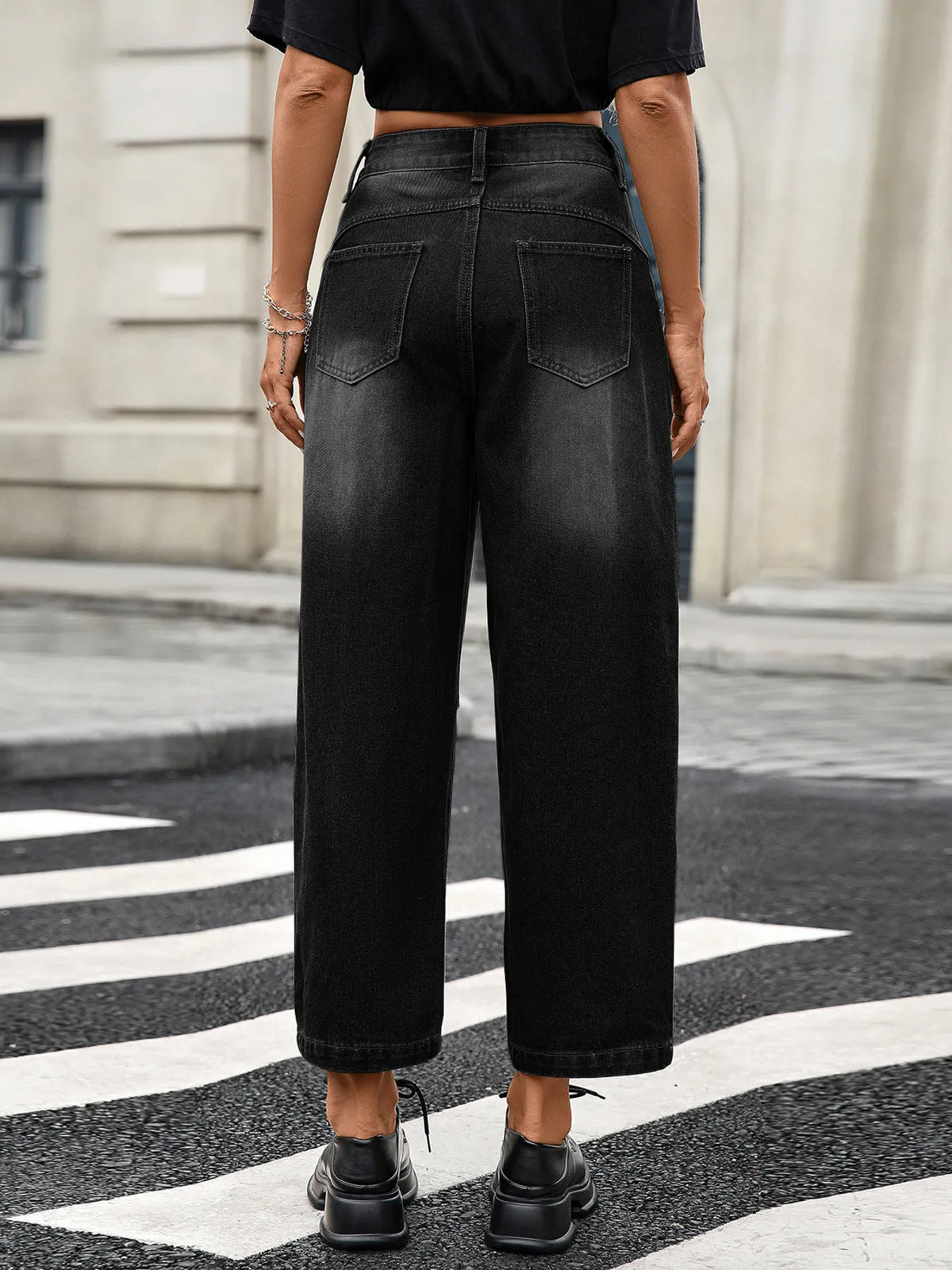 Soft wide leg jeans waist detail