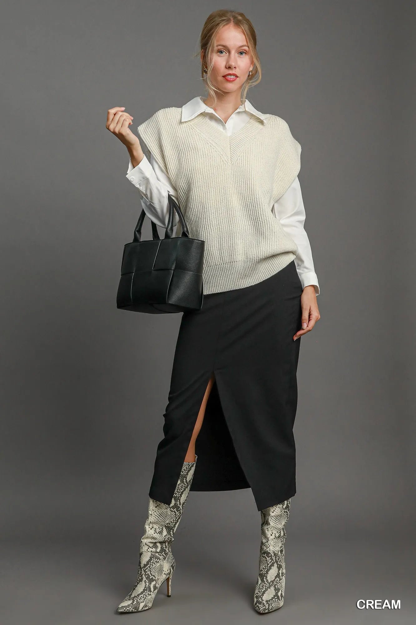 Umgee Oversized V Neck Vest - Fashorio