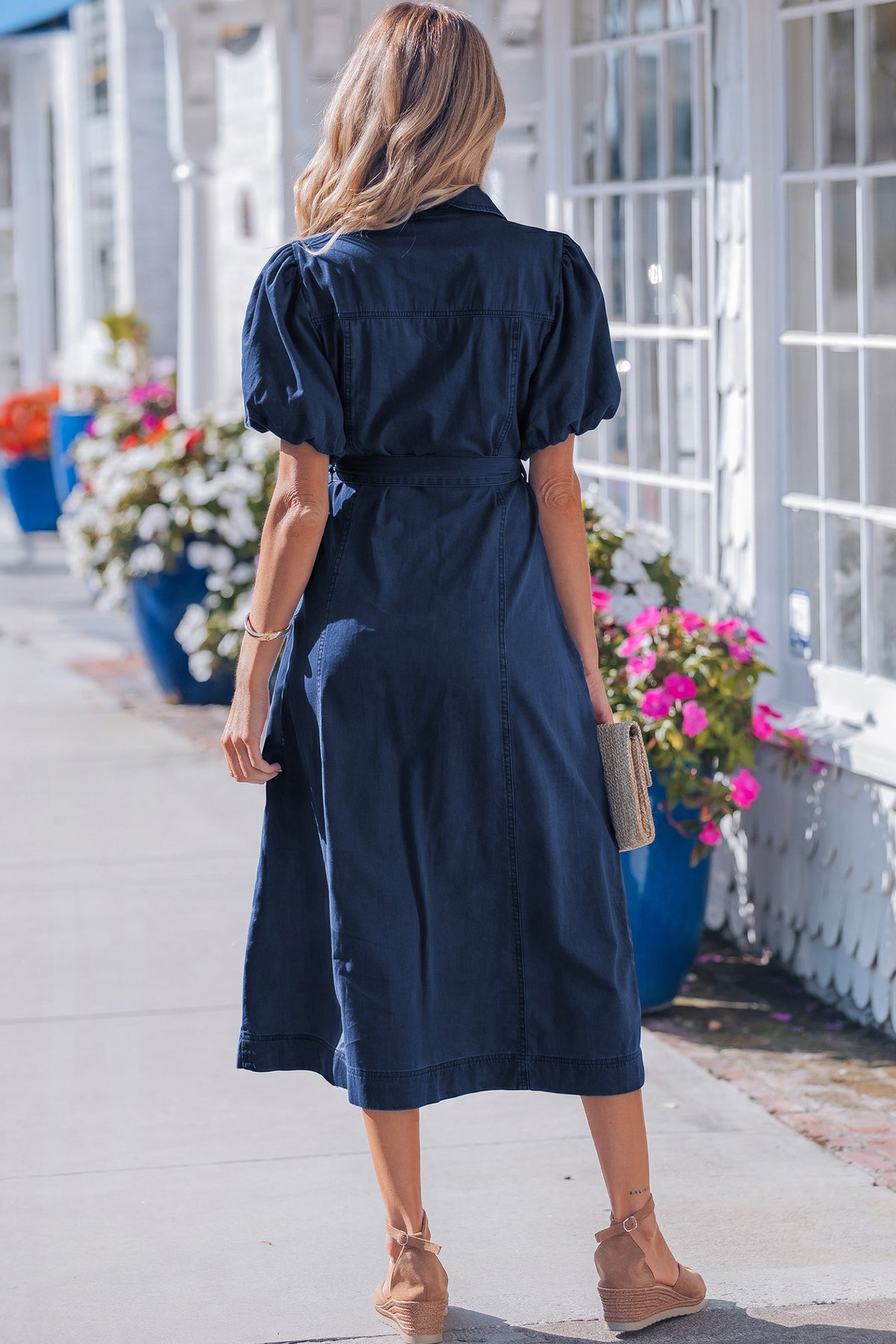 Casual denim dress full front styling
