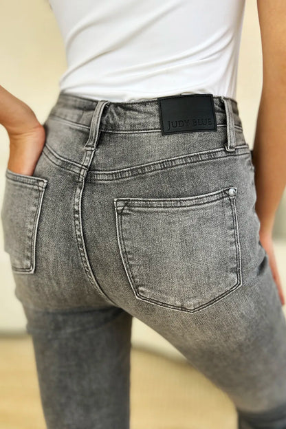 Judy Blue Full Size Button Fly High Waist Cuffed Capris - Fashorio