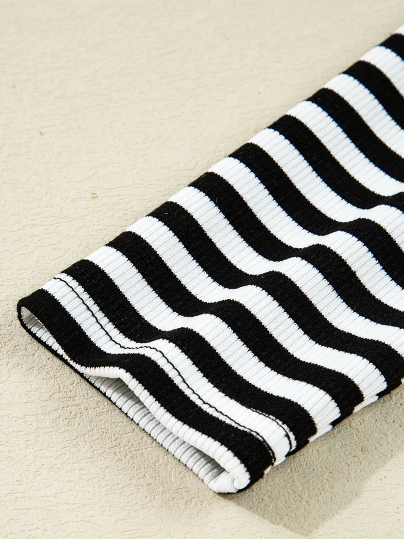 Stripe Double-layer Cold Shoulder Long Sleeve Top - Fashorio