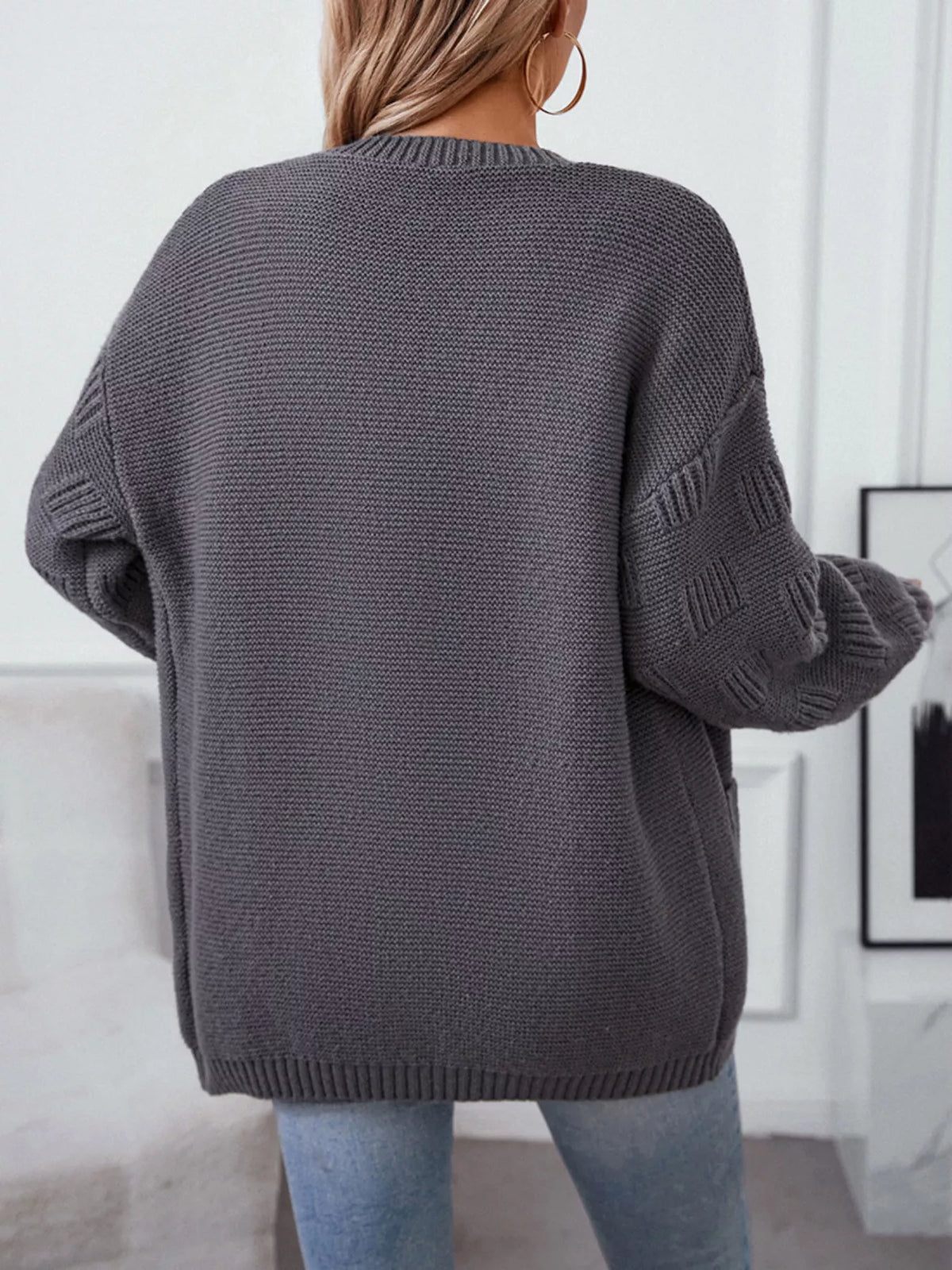 textured knit open front cardigan fabric knit detail