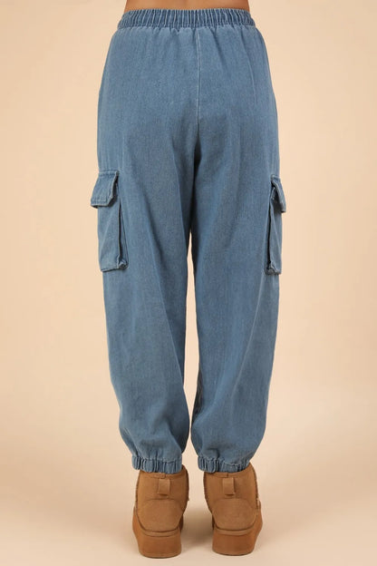 VERY J Washed Drawstring Jogger Cargo Jeans - Fashorio