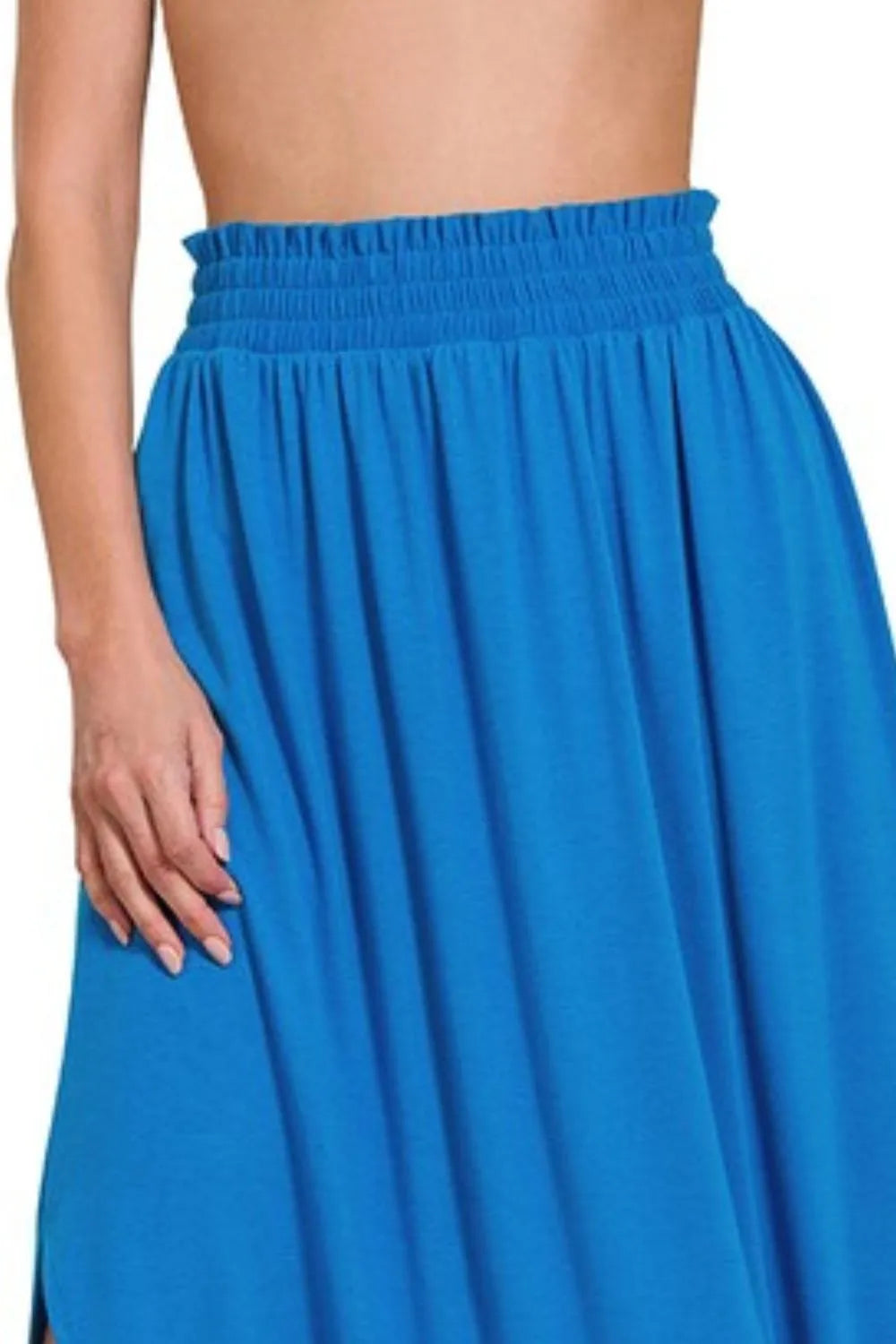 Zenana Smocked Waist Side Slit Maxi Skirt With Pockets - Fashorio